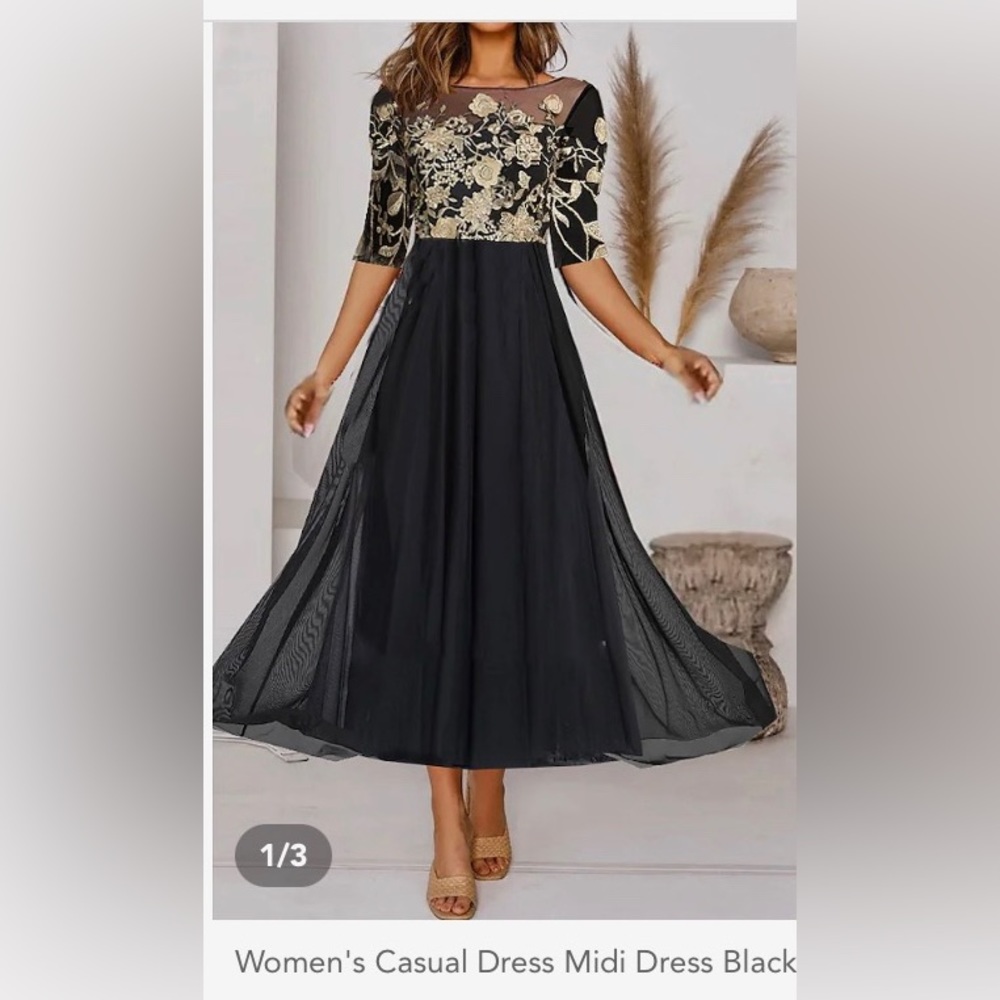 Xl size 14 chiffon black embroidered formal dress. NWOT